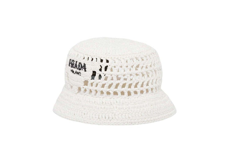 Prada Raffia Bucket Hat White