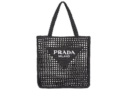 Prada Raffia Tote Bag Black