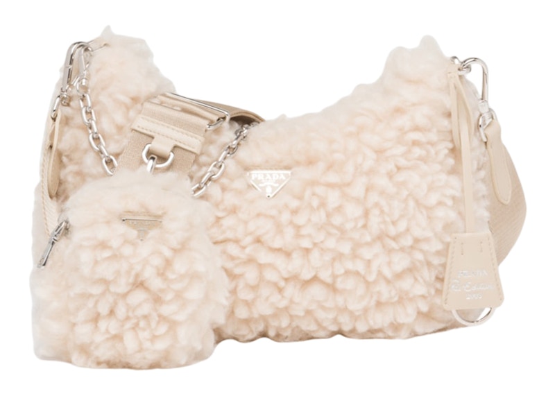 Prada Re-Edition 2005 Bag Wool And Cashmere Bag Mini Natural