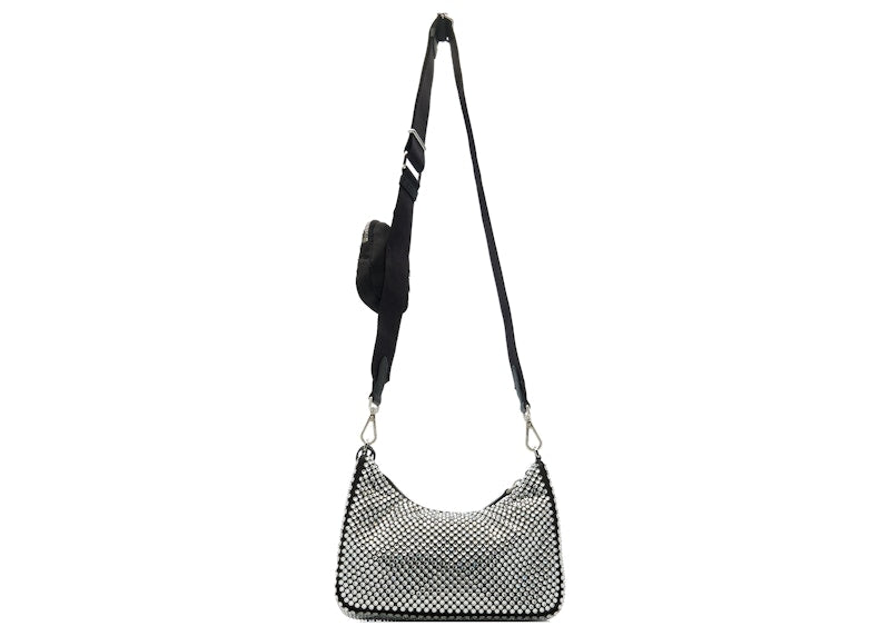 Prada Re-Edition 2005 Crystal-Embellished Satin Bag Silver