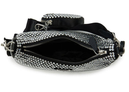 Prada Re-Edition 2005 Crystal-Embellished Satin Bag Silver