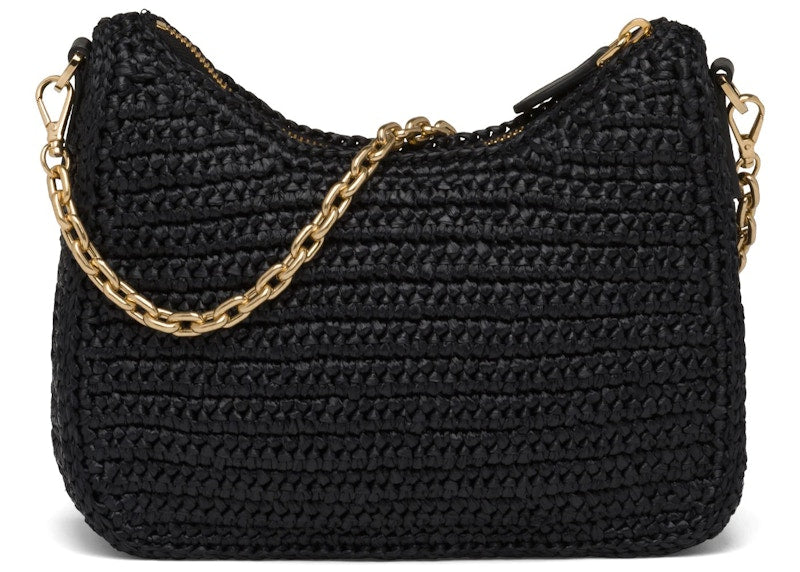 Prada Re-Edition 2005 Raffia Bag Black