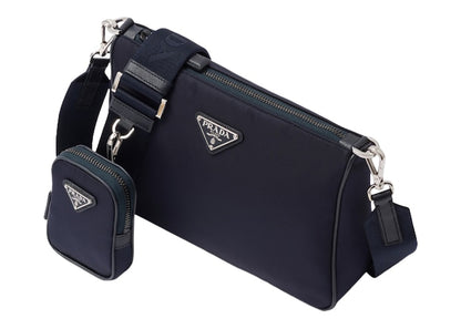 Prada Re-Nylon and Saffiano Leather (Removable Pouch) Shoulder Bag Navy