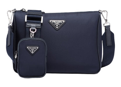 Prada Re-Nylon and Saffiano Leather (Removable Pouch) Shoulder Bag Navy