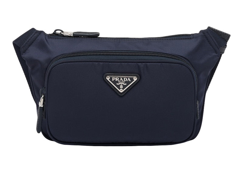 Prada Re-Nylon and Saffiano Leather Shoulder Bag Navy