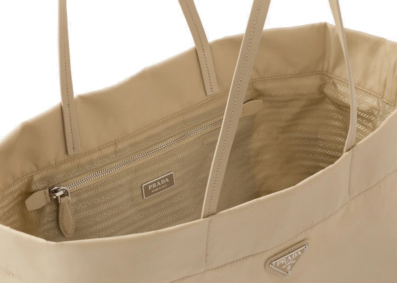 Prada Re-Nylon and Saffiano Leather Tote Bag Desert Beige