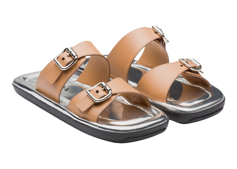 Prada Rectangle Sandals Beige Leather