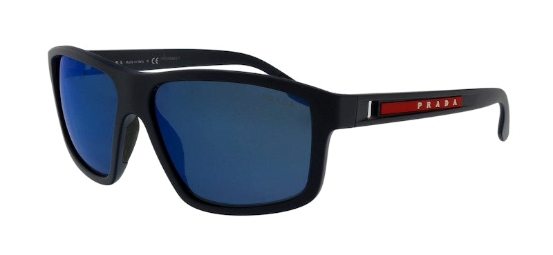 Prada Rectangular Sunglasses Blue Rubber/Blue Mirror Blue (0PS 02XS TFY08H)