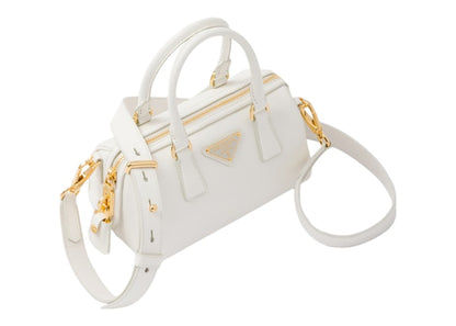 Prada Saffiano Leather Top Handle Bag White