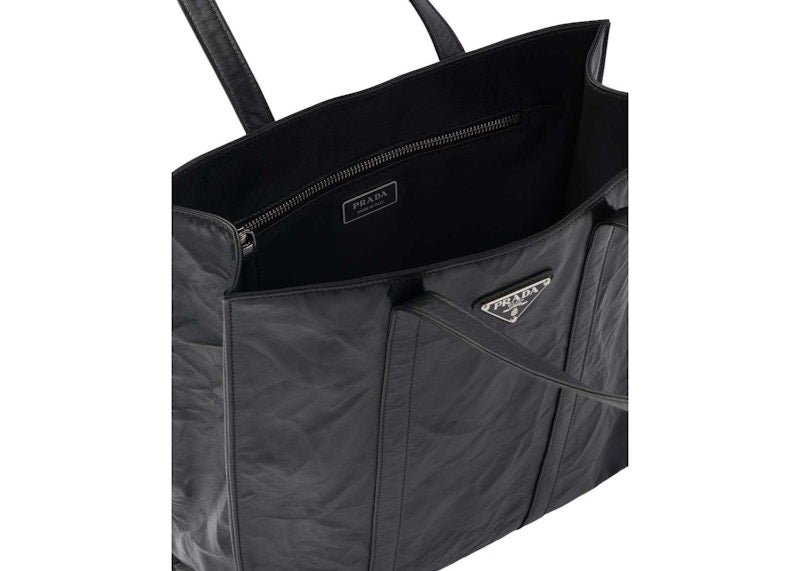 Prada Small Antique Nappa Leather Tote Black