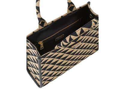 Prada Small Symbole Embroidered Fabric Handbag Black/Beige
