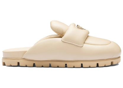 Prada Soft Padded 20mm Sabots Desert Beige Nappa Leather
