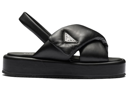 Prada Soft Padded 35mm Wedge Sandals Black Nappa Leather