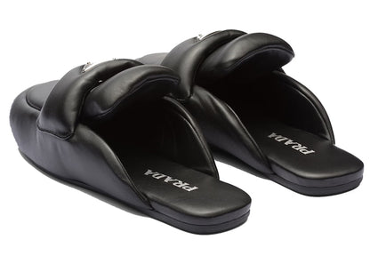 Prada Soft Padded 5mm Sabots Black Nappa Leather
