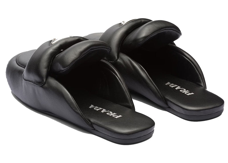 Prada Soft Padded 5mm Sabots Black Nappa Leather