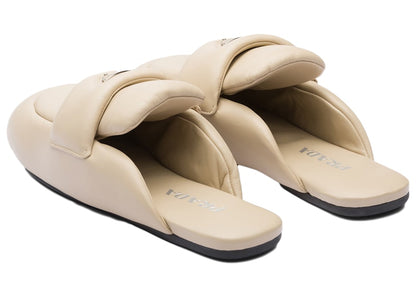 Prada Soft Padded 5mm Sabots Desert Beige Leather