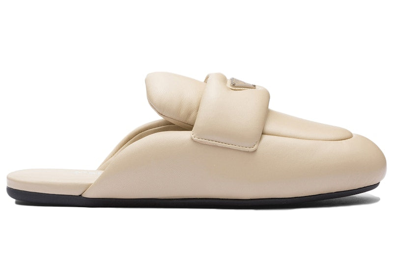 Prada Soft Padded 5mm Sabots Desert Beige Leather