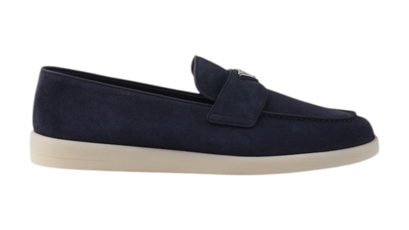Prada Suede Logo Loafer Navy