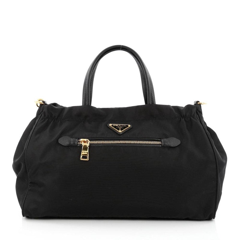 Prada Zip Convertible Tote Tessuto/Saffiano Medium Black