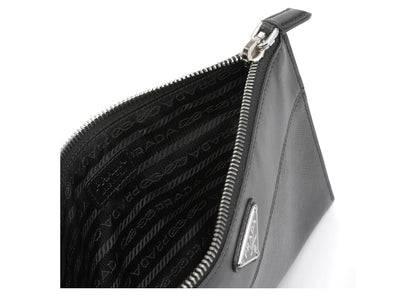 Prada Triangle Logo Plaque Pouch Black