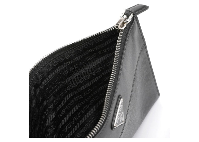 Prada Triangle Logo Plaque Pouch Black