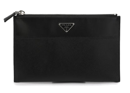 Prada Triangle Logo Plaque Pouch Black