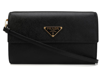Prada Triangle Logo Strap Wallet Black
