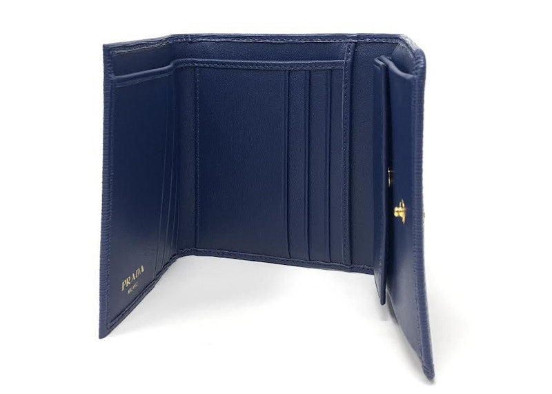 Prada Vitello Move Compact Wallet Bluette