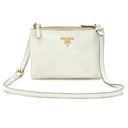 Prada Vitello Phenix Double Zip Crossbody Bianco White
