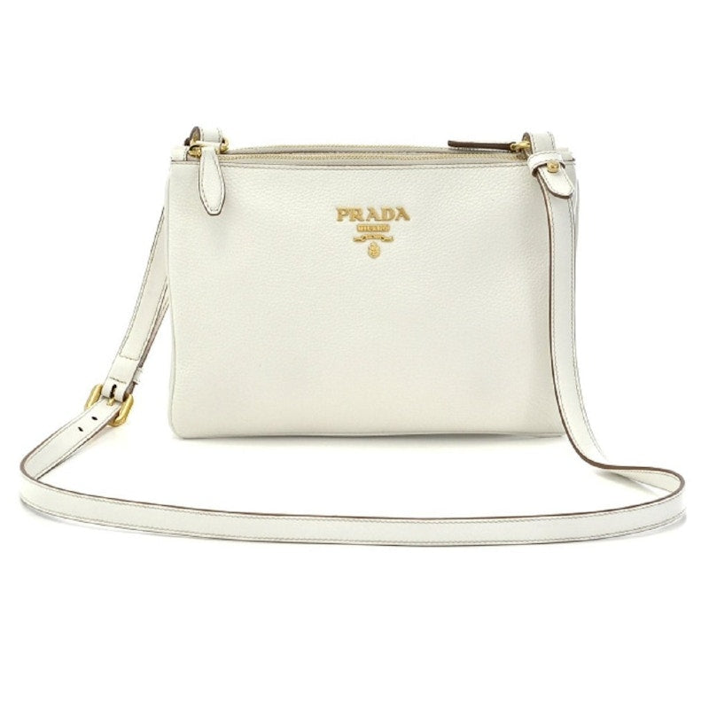 Prada Vitello Phenix Double Zip Crossbody Bianco White