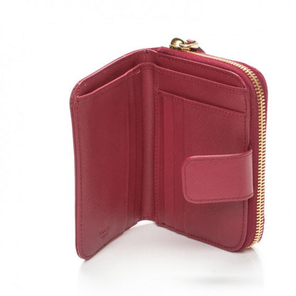 Prada Metal Compact Wallet Saffiano Ibisco Dark Pink