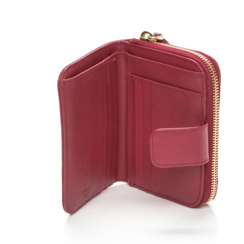 Prada Metal Compact Wallet Saffiano Ibisco Dark Pink
