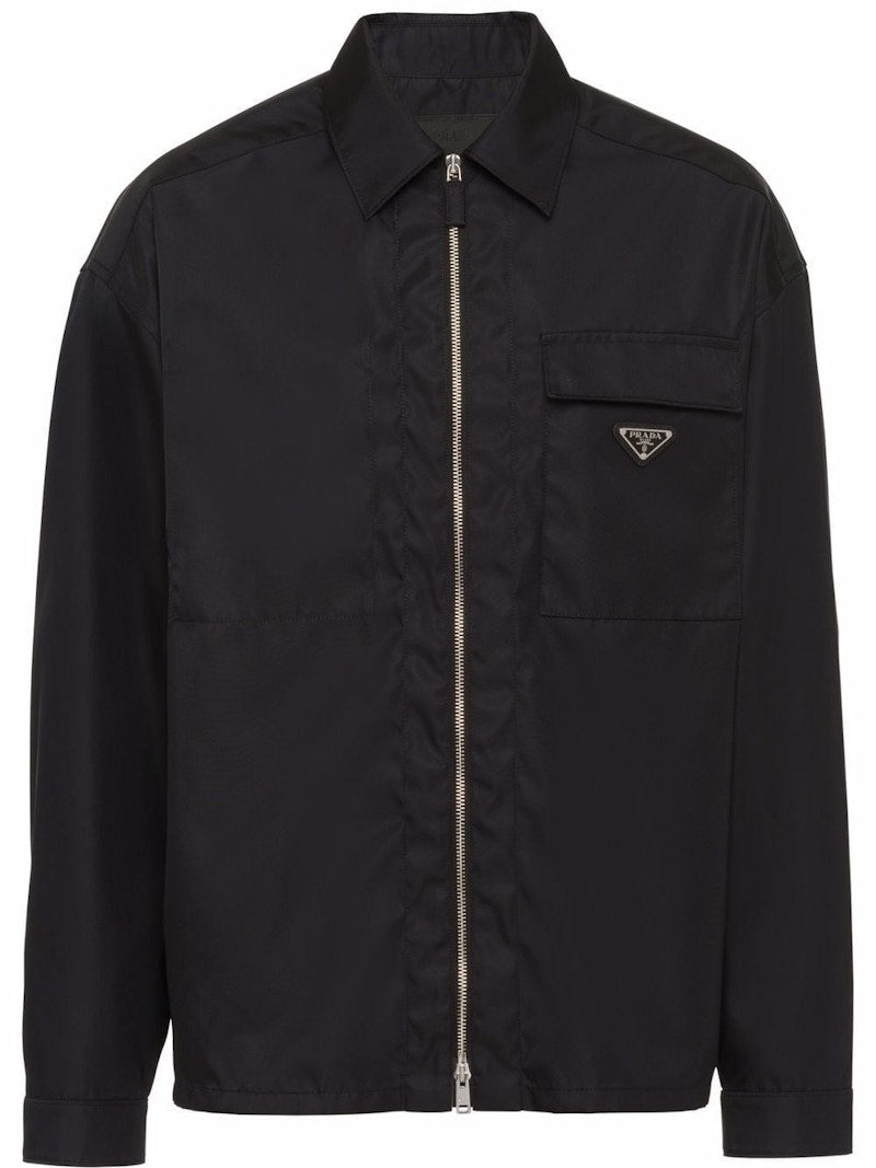 Prada Zip Up Long Sleeved Nylon Shirt Black