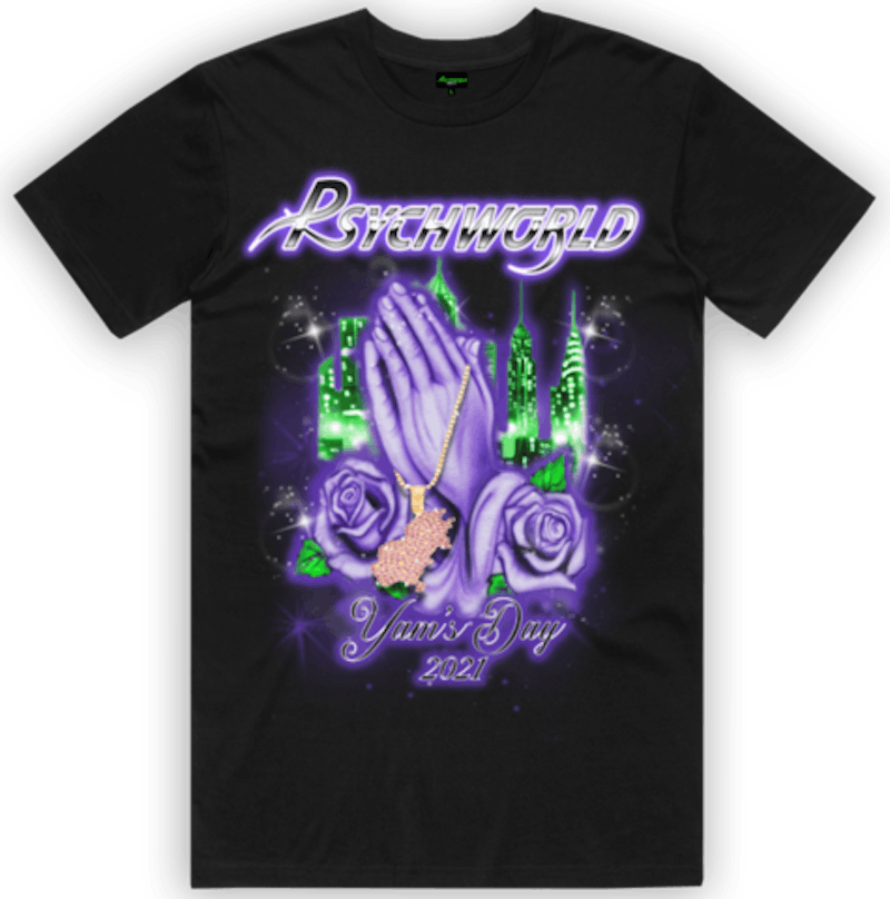 Psychworld Yams Day Praying Hands T-shirt Black