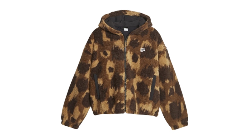 Puma Women's Downtown Animal Print Sherpa Full Zip Jacket Black