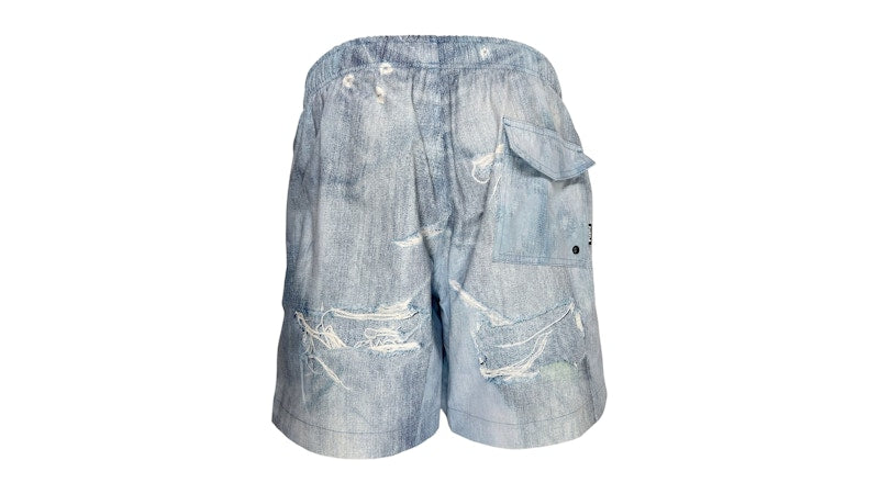 Purple Brand All Round Short Water Print Light Indigo