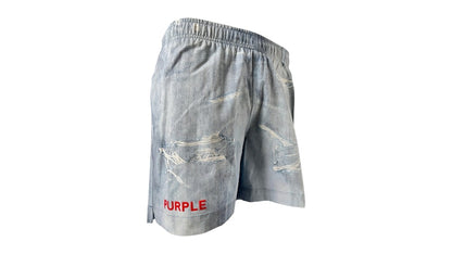 Purple Brand All Round Short Water Print Light Indigo