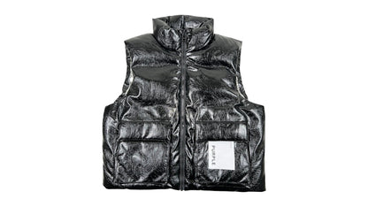 Purple Brand M6098-PLBV425N Pu Leather Puffer Vest Black