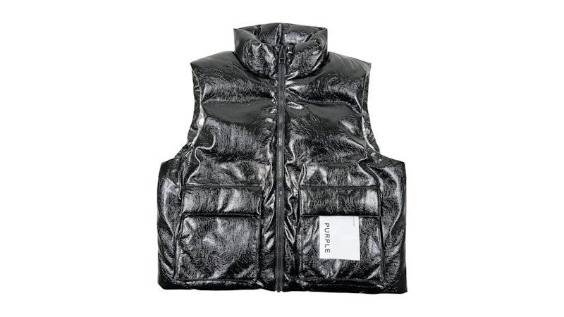 Purple Brand M6098-PLBV425N Pu Leather Puffer Vest Black