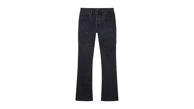 Purple Brand P004-BEMF126 Beaded Monogram Flare Jeans Black