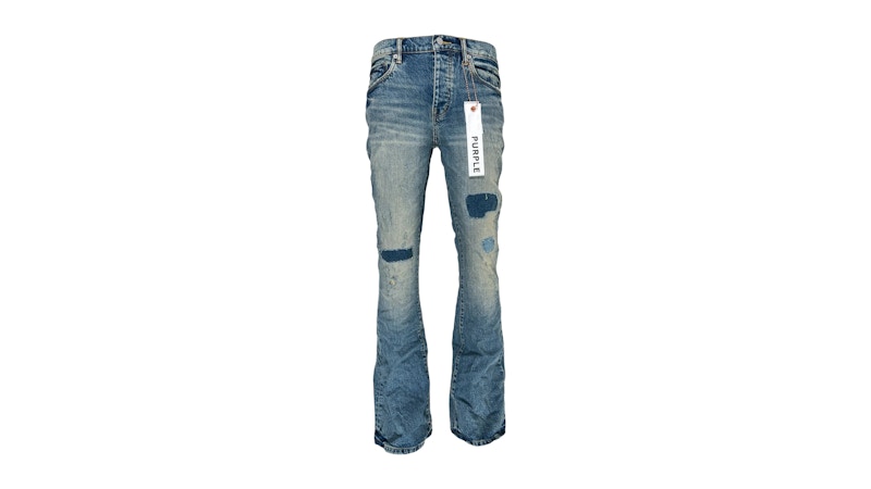 Purple Brand Patch Repair Flare Jeans Mid Indigo