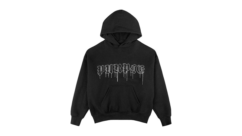 Purple Brand Spellout HWT Fleece Pullover Hoodie Black/White
