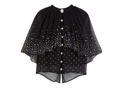 Rabanne H&M Embellished Chiffon Cape Top Black