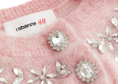 Rabanne H&M Embellished Mohair-Blend Cardigan Pink