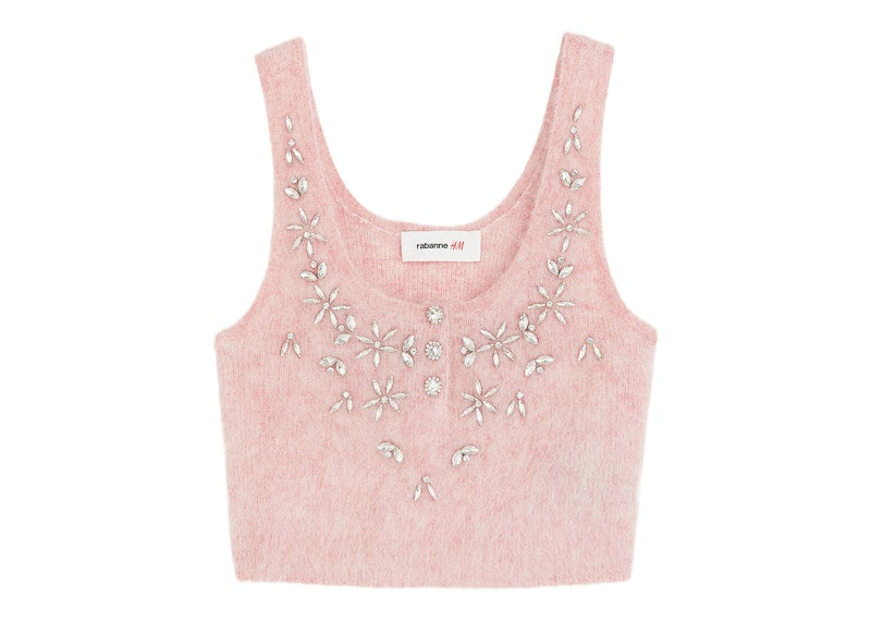 Rabanne H&M Embellished Mohair-Blend Tank Top Pink