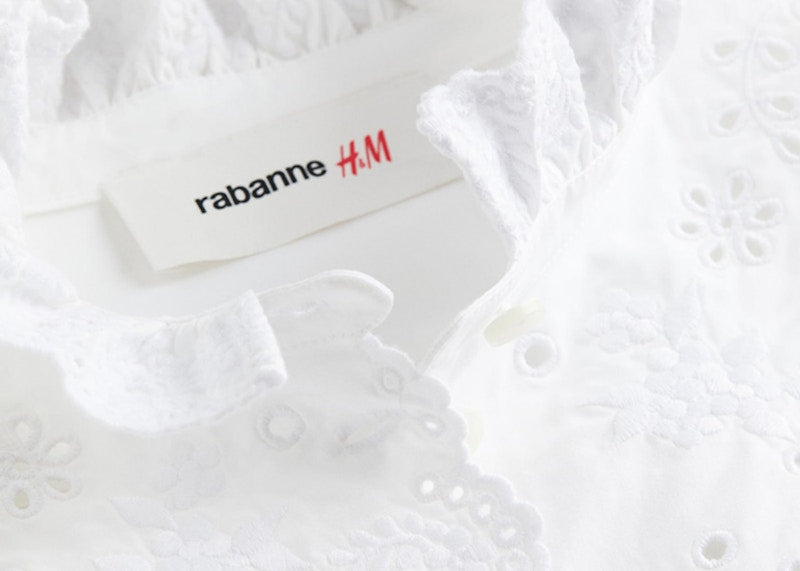 Rabanne H&M Eyelet Embroidered Poplin Shirt White