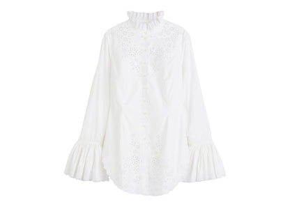 Rabanne H&M Eyelet Embroidered Poplin Shirt White