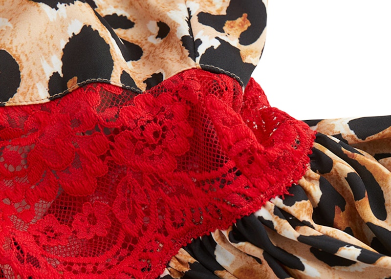 Rabanne H&M Lace-Trimmed Satin Slip Dress Leopard-Print