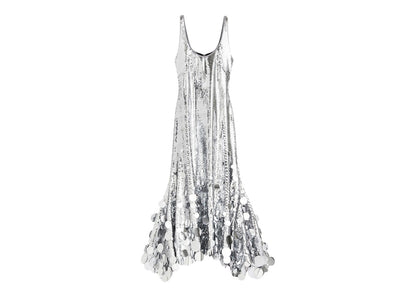 Rabanne H&M Sequined Flared-Skirt Dress Silver