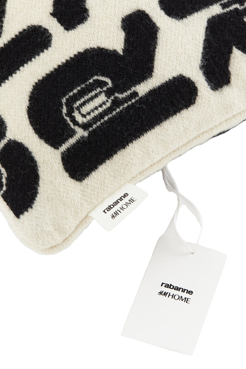 Rabanne H&M Wool-Blend Logo Cushion Cover Beige/Black